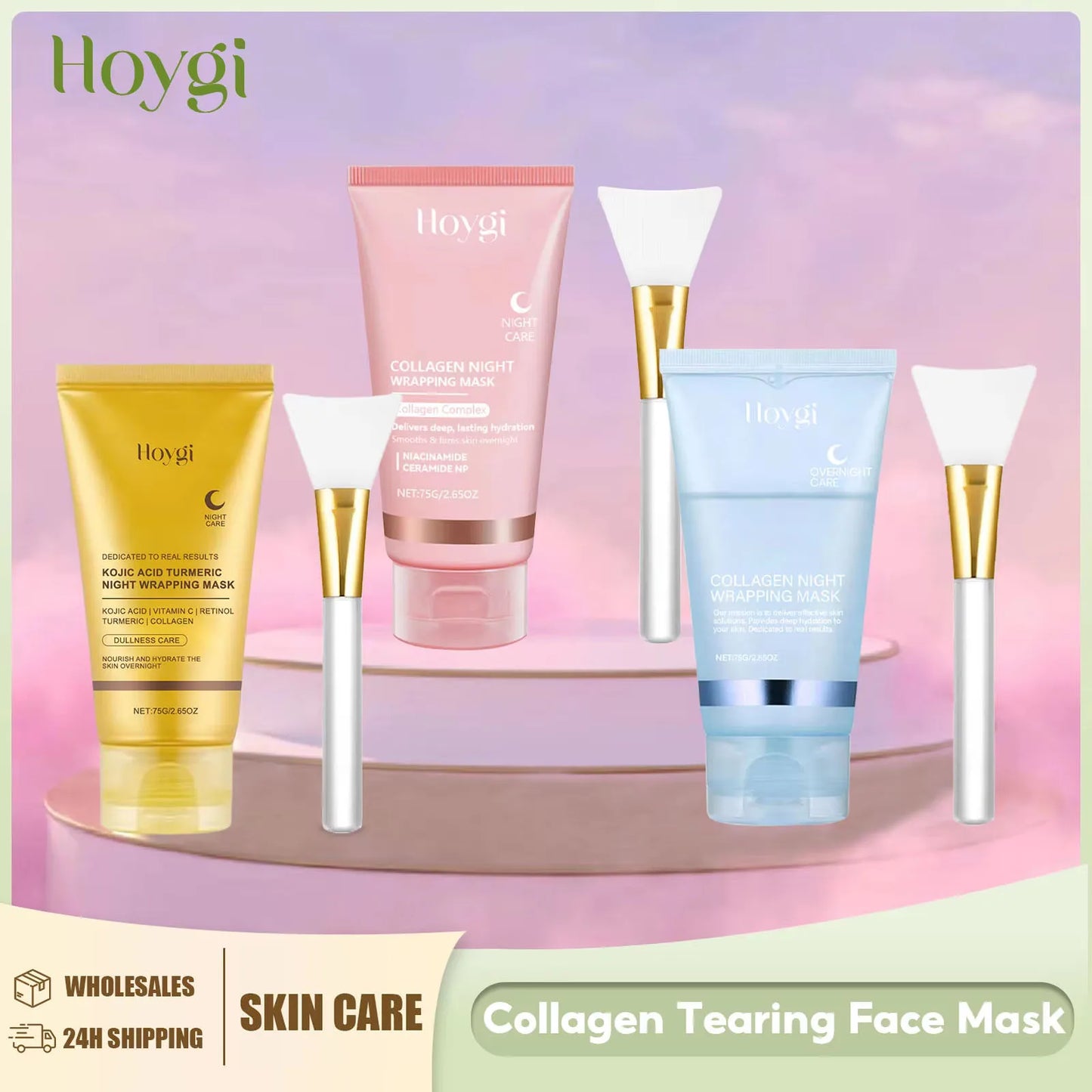 Collagen Peel off Mask Deep Cleansing Pores Oil Control Turmeric Wrapping Night Face Mask for Brightening Rejevenation Skin Care